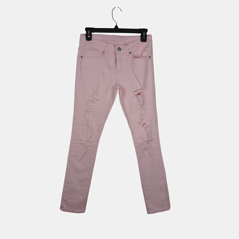 VIP JEANS Women's Skinny Jeans Distressed Denim Slim Stretch Pink Juniors 3/4